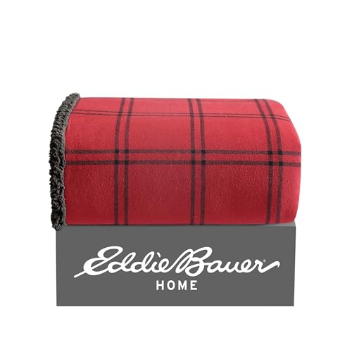 Eddie Bauer - Throw Blanket, Soft & Reversible Cotton Flannel Bedding, Throw Blanket for Couch or Bed (Kettle Falls Red/Black, 50" x 60")