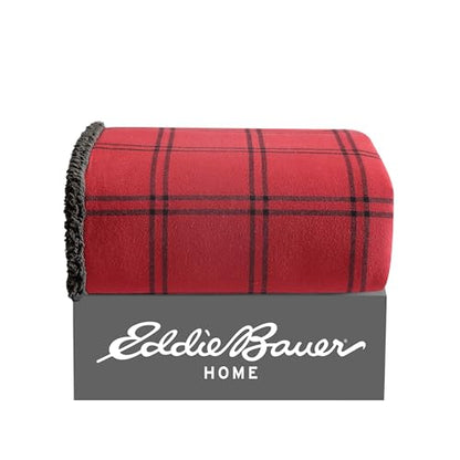 Eddie Bauer - Throw Blanket, Soft & Reversible Cotton Flannel Bedding, Throw Blanket for Couch or Bed (Kettle Falls Red/Black, 50" x 60")