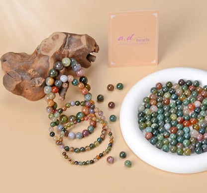 AD Beads Handmade Gemstone Stretch Elastic Bracelet Crystal Healing Reiki Nature's Beauty and Spiritual Essence Unisex - color: Indian Agate, size: 4mm