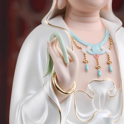 Top Ceramic Guan Yin Statue - Handmade Quan Yin, Kwan Yin, Quan Am, Kuan Yin for Meditation Altar, Female Buddha Statue - Goddess of Mercy and Compassion, Chinese Decor, Chinese Gifts - size: Small