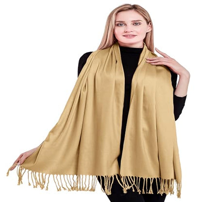 CJ Apparel Solid Color Tassels Design Nepalese Shawl Scarf Wrap Stole Throw Head Wrap Pashmina Gift Hand Made in Nepal New - color: Rich Cream Mix