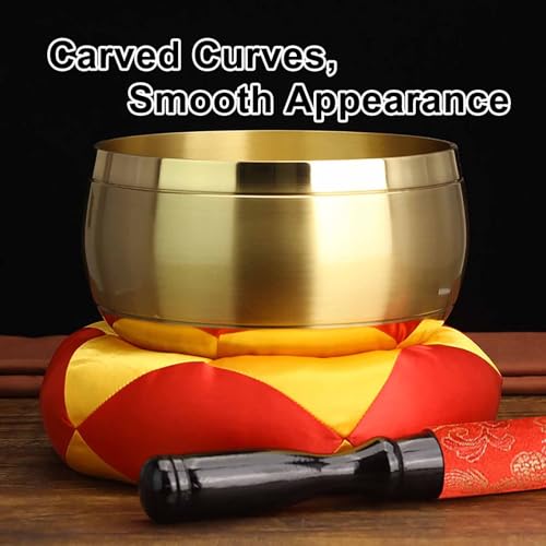 Golden Meditation, Tibetan Singing Bowl Set, with Mallet & Cushion Spiritual Decor, for Meditation & Chakra Healing, Pure Long Tone(3.7in/9.5cm) - size: 3.7in/9.5cm