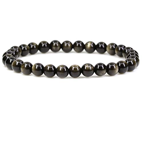 Natural Gemstone 6mm Round Beads Stretch Bracelet 7 Inch - color: Golden Obsidian