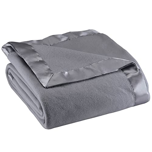 OakRidge Satin Fleece Blanket, Full/Queen, Twin or King Size – 100% Polyester Lightweight Fabric and Cozy Satin Binding Edges in Tightly Folding Travel Blanket, Grey - color: Grey, size: Twin