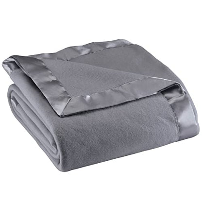 OakRidge Satin Fleece Blanket, Full/Queen, Twin or King Size – 100% Polyester Lightweight Fabric and Cozy Satin Binding Edges in Tightly Folding Travel Blanket, Grey - color: Grey, size: King