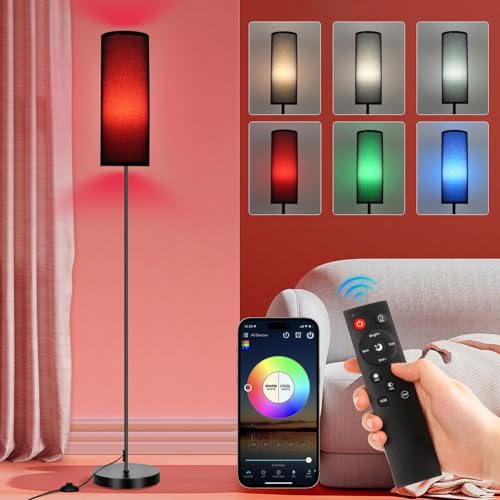 FRIDEKO HOME Floor Lamp, Color Changing Ambient Lighting for Living Room Bedroom, Standing Lamp with App & Remote Control, Tall Corner Lamp for Christmas Home Decor, 9W 800LM, Foot Switch, Black Shade - color: Black 1_Pack
