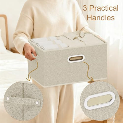 Open Storage Baskets, Collapsible Cube Bins, Fabric Container Organizer with Metal Handles, Boxes for Shelves, Closet, Living Room, 13x9.1x7.9in, Grey and Beige, 2 Pack