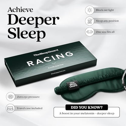 Pure Silk Sleep Mask [100% 6A Mulberry Silk, 22 Momme] Light Blocking Travel Essentials. Eye Masks for Sleeping. Black Oeko-Tex Blindfold. Eye Covers for Men & Women - color: Racing Green
