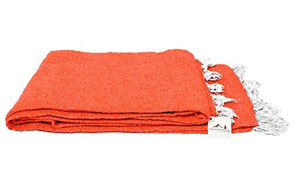 Open Road Goods Solid Color Mexican Yoga Blanket – Large Handwoven Throw for Yoga, Beach, Camping or Home – Soft and Durable Cotton Blend - color: Tangerine Blanket
