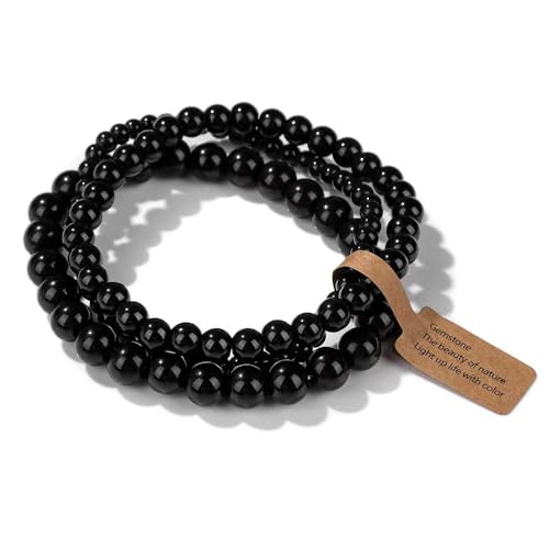 3Pcs Healing Crystal Turquoise Bracelets for Women Men 8mm 6mm 4mm Natural Stone Beaded Stretch Bracelet Jewelry Gifts for Women Girl - color: T2-Black Onyx