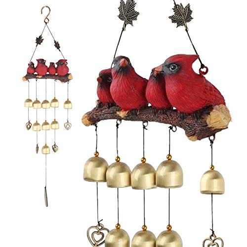 Cardinal Bird Wind Chime, Red Bird Bell Wind Chimes Outdoor Decorations, Garden Backyard Church Hanging Decor, Red