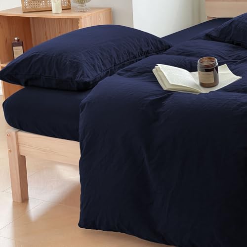 100% Washed Cotton Weighted Blanket Cover, Linen Feel Duvet Cover for Weighted Blanket 60"x80", Plain Simple Cotton Heavy Blanket Duvet Cover (Navy Blue, 60"x80") - color: Navy Blue (No Blanket), size: 60"x80"