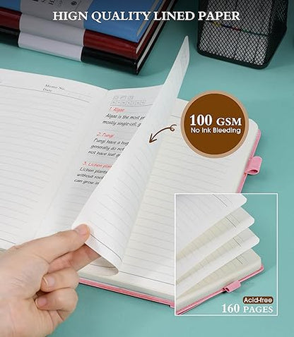 Ansopu Lined Journal Notebook for Women, A5 100 GSM Thick Paper, Pink Leather Hardcover Journal for Writing, Travel Journal Diary 160 Pages (5.75'' X 8.38'') - color: Pink