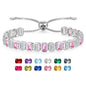 Birthstone Bracelets for Women, Sterling Silver Tennis Bracelets Emerald Cut Bezel Set with Adjustable Chain, Elegant Anniversary, Birthday or Valentine's Day Gift - color: 10-Oct-Pink Tourmaline