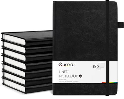 Oucaru Lined Journal Notebook, 8 Pack, 180 Pages, A5 Journals for Writing, 100 GSM Thick Paper, Small Notebooks Daily Journal for Women Men Work, Business, School, Travel Supplies - color: Black