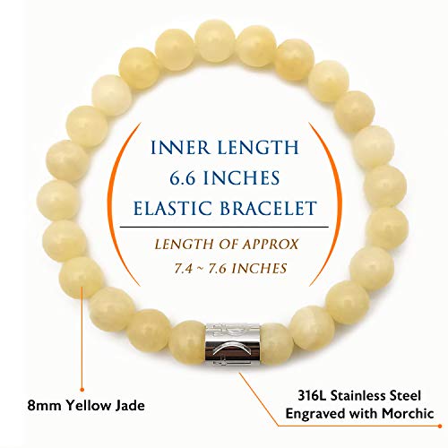 Morchic 8mm Genuine Gemstone Stretch Bracelet for Women Men Unisex, Natural Energy Crystal Stone Beads, Classic Simple Design Cuff Birthday Gift 7.5 Inch - color: Yellow Jade