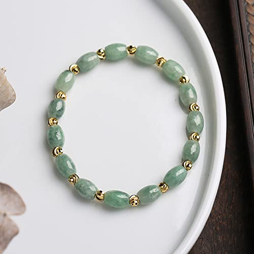 jade bracelet for women ，beaded bracelets ，6 * 9mm natural jade beads,brass plated 18k gold spacer beads,DIY Stretch Bracelet with 6.5-8 inch hand circumference,gifts for girlfriend. (Emerald green)
