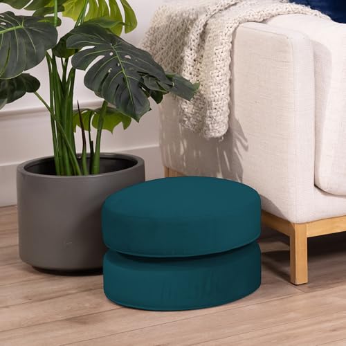 Factory Direct Partners FDP Overstuffed 16 inch Round Velvety and Vinyl Floor Cushions with Handles Flexible Seating for Home, Lounge, Yoga Studio, Deluxe Foam (2-Piece) - Peacock - color: Peacock