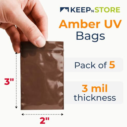2"x 3" UV Protective Amber Zip Bags, Pack of 5 - Resealable Light-Blocking Plastic Bags for Packaging Light-Sensitive Products, Heavy Duty 3 mil Thick, Moisture Resistant Storage - size: 2"W x 3"L, style: Pack of 5