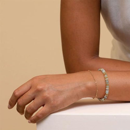 Beaded Bracelet for Women and Girl, Colorful Beach Boho Gems Bracelet 14K Gold Plated Stackable Handmade Bohemian Multicolor Natural Stone Bracelet - color: Amazonite