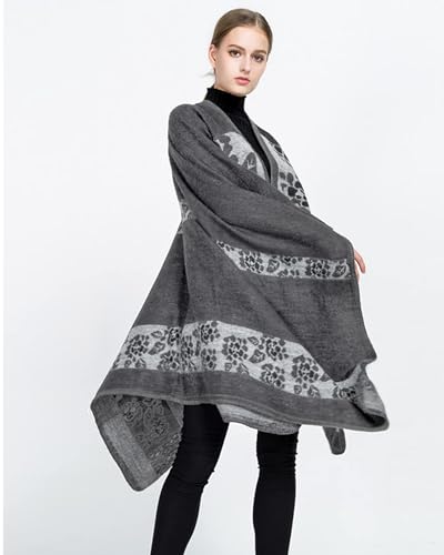 Women's Shawls and Wraps Open Front Poncho Cape Winter Sweater - color: Ll6-grey