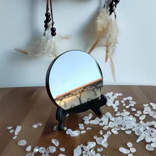 Natural Black Obsidian Scrying Mirror with Stand 5.90 in - Healing Crystals for Witchcraft, Divination, Meditation, and Crystal Decor 15 cm - size: 5.9"L x 5.9"W