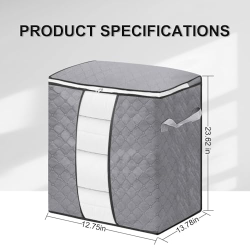 2-Pack Storage Bags with Sturdy Zipper, Storage Containers for Clothes, Comforters, Blanket, Bedding, Foldable Organizer with Reinforced Handle, Clear Window, Gray