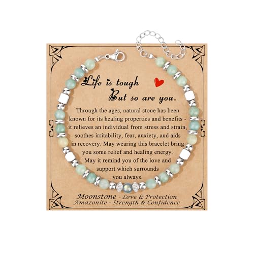 JoycuFF 𝗚𝗶𝗳𝘁𝘀 𝗳𝗼𝗿 𝗪𝗼𝗺𝗲𝗻 𝗠𝗼𝗼𝗻𝘀𝘁𝗼𝗻𝗲 𝗕𝗿𝗮𝗰𝗲𝗹𝗲𝘁 Amazonite Colorful Imperial Jasper Stainless Steel Beads Bracelets, Graduation Christmas Valentines Mothers Day Birthday Gifts - style: Life is tough but so are you...-Amazonite