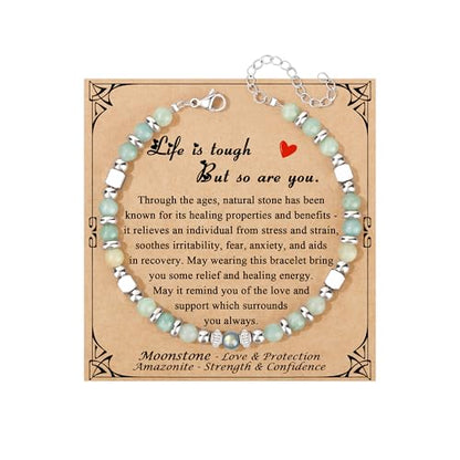 JoycuFF 𝗚𝗶𝗳𝘁𝘀 𝗳𝗼𝗿 𝗪𝗼𝗺𝗲𝗻 𝗠𝗼𝗼𝗻𝘀𝘁𝗼𝗻𝗲 𝗕𝗿𝗮𝗰𝗲𝗹𝗲𝘁 Amazonite Colorful Imperial Jasper Stainless Steel Beads Bracelets, Graduation Christmas Valentines Mothers Day Birthday Gifts - style: Life is tough but so are you...-Amazonite