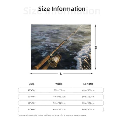 Flannel Throw Blanket 50x40 Inch, Fishing Rod Prints Anti-Pilling Warm Fuzzy Blankets for Bed Sofa Couch Travel - color: Fishing Rod, size: 50x40 Inch