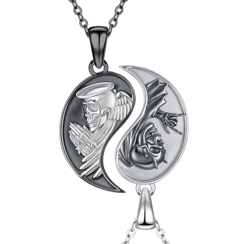 Yin Yang Necklaces for Women Men 925 Sterling Silver Pendant Necklace Yin Yang Jewelry for Women Men Couples - style: Skull