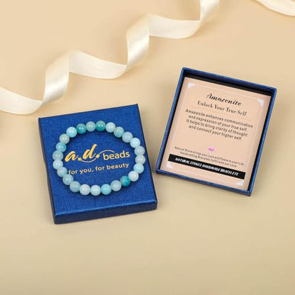 AD Beads Handmade Gemstone Stretch Elastic Bracelet Crystal Healing Reiki Nature's Beauty and Spiritual Essence Unisex - color: Amazonite (Unlock Your True Self), size: 10mm
