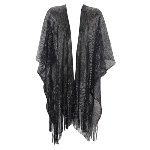 Sparkle Metallic Evening Shawls for Women formal Party Dresses Beach Travel Cardigan Shawl Wrap for Swimsuit - color: P-black Silver