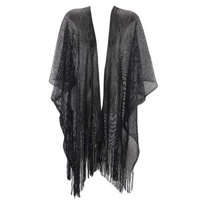 Sparkle Metallic Evening Shawls for Women formal Party Dresses Beach Travel Cardigan Shawl Wrap for Swimsuit - color: P-black Silver