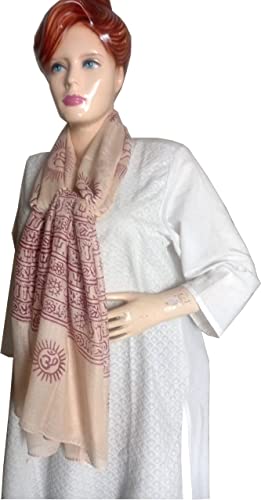 KVR Hindu Pooja Religious Cotton Indian prayer scarf with OM Krishna Ganesha Shiva Nataraja yoga spiritual auspicious prints - color: Off White-om