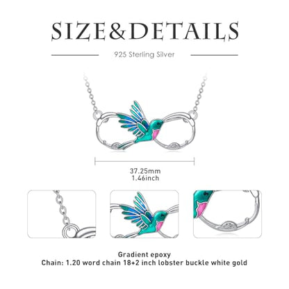 Hummingbird/Phoenix/Owl/Dove/Flamingo/Raven/Blue Jay/Cardinal/Peacock/Eagle/Parrot/Robin Necklace for Women 925 Sterling Silver Bird Pendant Necklace Animal Jewelry Gift for Mother Wife - style: Infinity Hummingbird Necklace