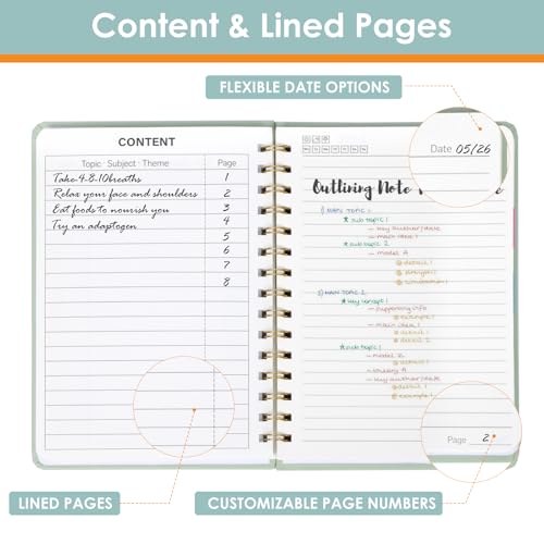 Spiral Notebook for Women, A5 Spiral Journal Notebooks, 160Pages Lined Hardcover Journaling for Work, 5.5 x 8in Journals for Writing, Light Green