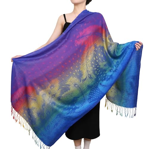 Colorful flowers Jacquard cotton pashmina Women Wrap Shawl tassels Scarves - color: Thm02-03