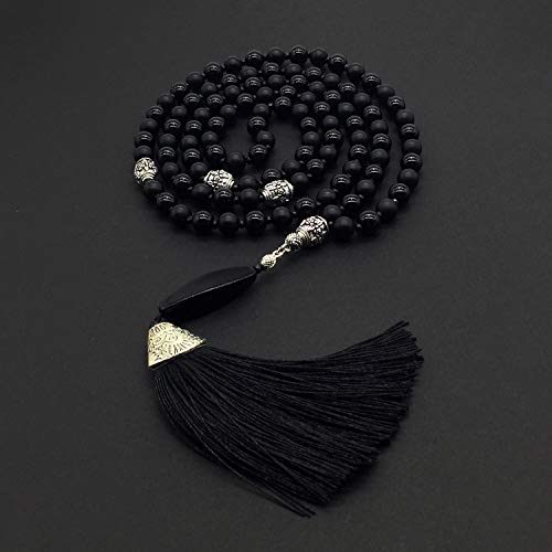 Mala Prayer Beads - Mala Necklace - Tibetan Mala Prayer Beads Meditation Beads Yoga Necklace - color: NATURAL BLACK AGATE STONE - 8MM - 108 BEADS