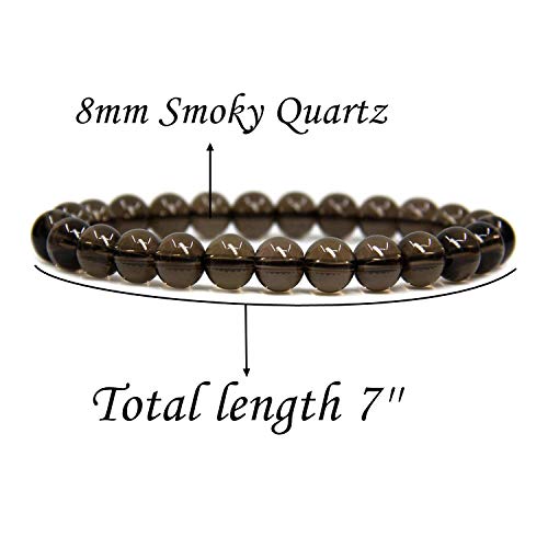 Angelstones Handmade Natural Healing Gemstone 8mm Round Beads Stretch Crystal Bracelet 7 Inch Unisex - color: Smoky Quartz