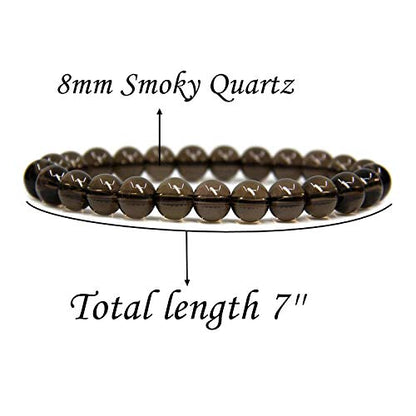 Angelstones Handmade Natural Healing Gemstone 8mm Round Beads Stretch Crystal Bracelet 7 Inch Unisex - color: Smoky Quartz