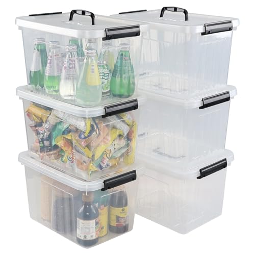 12 Quart Plastic Storage Latch Box with Handle, Plastic Bin with Lid, 6 Pack
