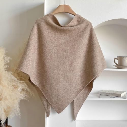 Pashmina Wraps for Women Knitted Shawl Triangle Scarf Shawl with Loop Shoulder Top Sweater Shawl Wrap (Khaki)