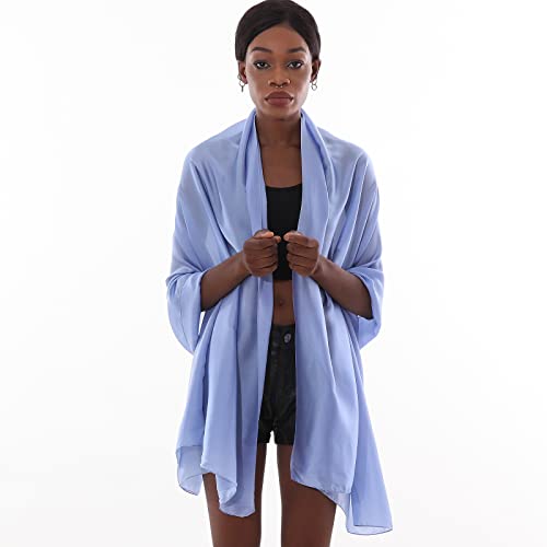 Womens Scarf Pashmina Shawls and Wraps for Evening Dresses Like Chiffon Silk Scarf for Bridal Wedding - color: Blue-2