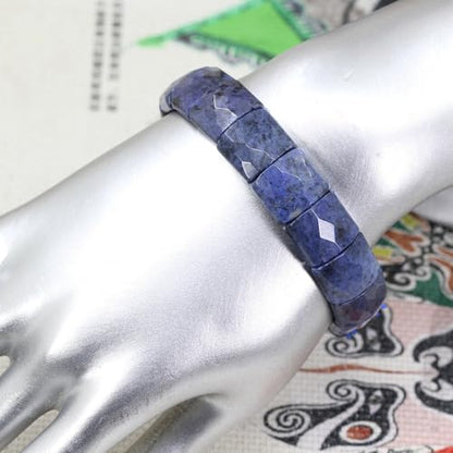 Keleny Gemstones Semi Precious 15mm Square Grain Faceted Beaded Stretch Bangle 7.5 Inch Unisex - color: Blue Dumortierite
