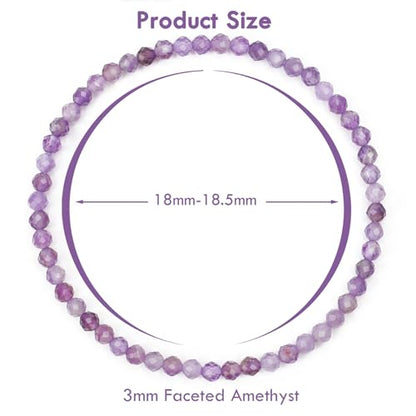 BONNY BOXX Natural Genuine Gemstone Faceted Round Beads Bracelets, 3mm Adjustable Stretchy Tiny Faceted Black Tourmaline Bracelet, Healing Crystal Reiki Chakra Dainty Jewelry Fashion Gifts - color: Amethyst