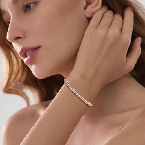 Crystal Beaded Bracelets for Women 4mm Clear Quartz Bead Handmade Gemstone Stretch Elastic Bracelet Natural Stone Crystal Healing Reiki Spiritual Jewelry Gifts - color: Clear Quartz, size: 4mm