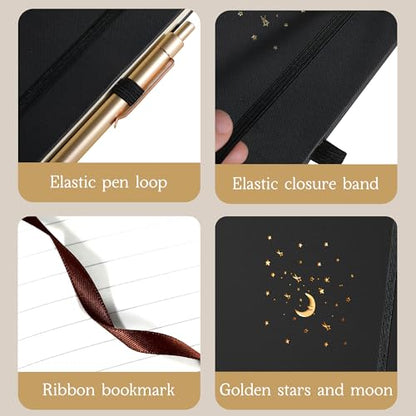 CAGIE Journal Notebook for Women Men, Hardcover Lined Notebooks Journals for Writing Work Journaling Note Taking Diary with Pen Loop (Black Ruled), Gifts, 5.7" x 8.3", 196 Pages - color: 00 Black