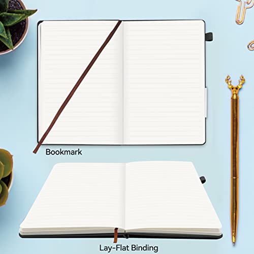 Lined Journal Notebook, 200 Pages, Leather Hardcover Notebooks, A5 College Ruled Thick Classic with Pen Loop Notebook Journals for Writing, for Women Men Office School, 5.75'' X 8.38'', Black - color: Black