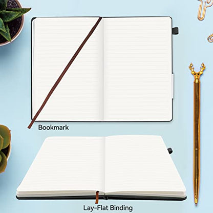 Lined Journal Notebook, 200 Pages, Leather Hardcover Notebooks, A5 College Ruled Thick Classic with Pen Loop Notebook Journals for Writing, for Women Men Office School, 5.75'' X 8.38'', Black - color: Black